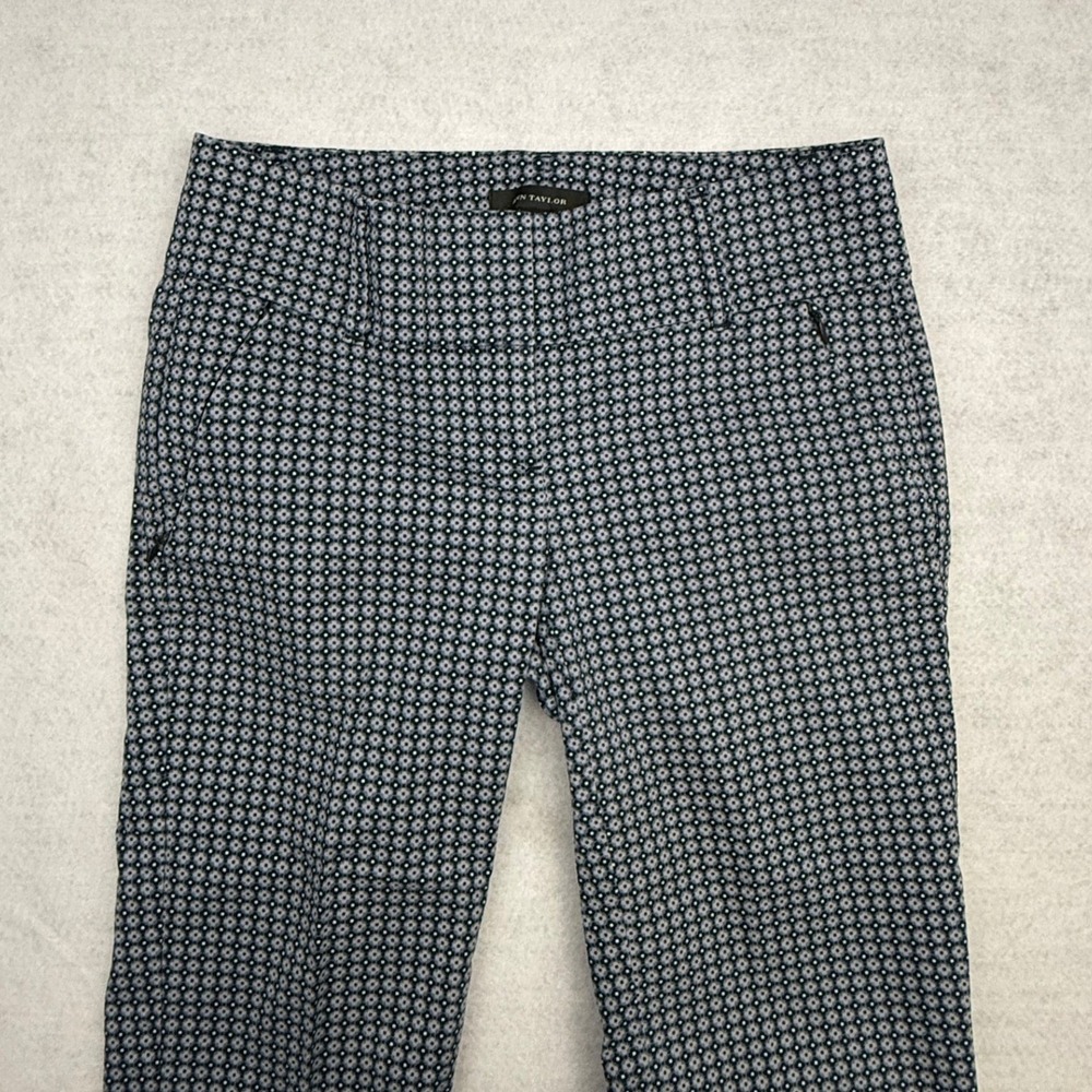 Ann Taylor Dress Pants Women 0 Navy Blue Pockets Geometric Career Ankle Cropped - Picture 3 of 13